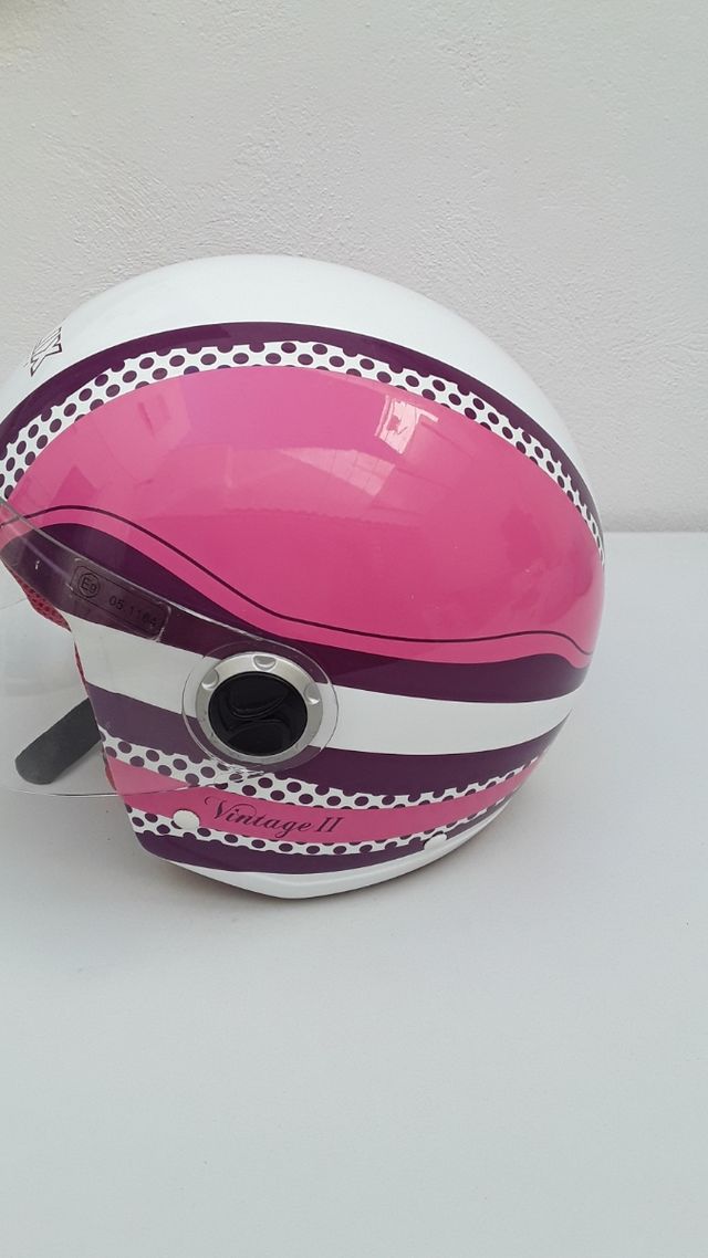 Casco de moto Helix rosa y blanco   talla xs
