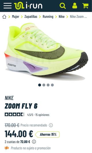Nike Zoom Fly 6 Talla 38 Verde Neón