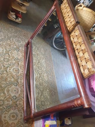 Espejo Grande Madera y Mimbre 120x90cm