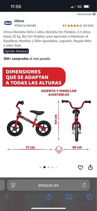 Bici sin pedales Chicco Red Bullet 2 a 5 años