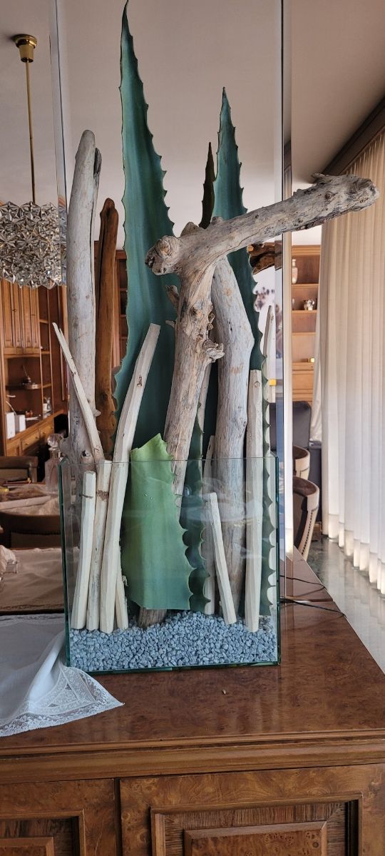 Jarrón Cristal Decoración Plantas Artificiales