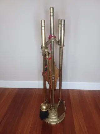 Antiguo Set de chimenea francés en metal dorado