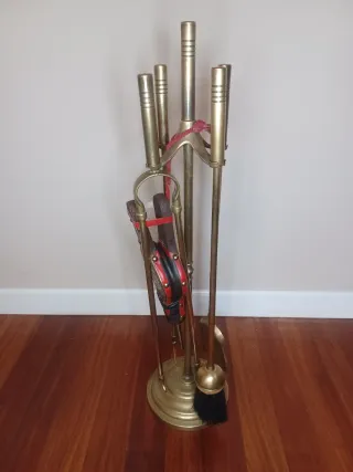 Antiguo Set de chimenea francés en metal dorado