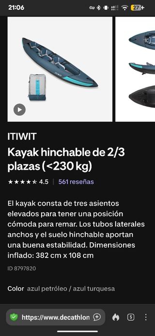 Kayak Itiwit 3P sin estrenar