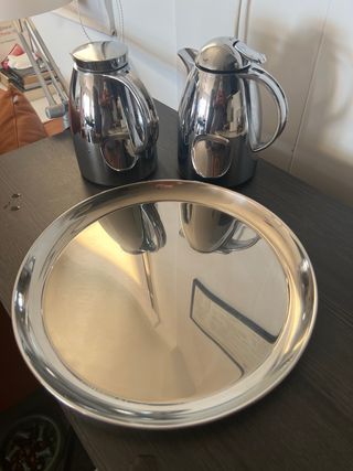 2 jarras Termo Emsa Cromadas + bandeja acero inox