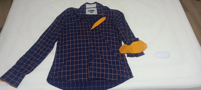Camisa 7 Camice cuadros azul y naranja Talla L