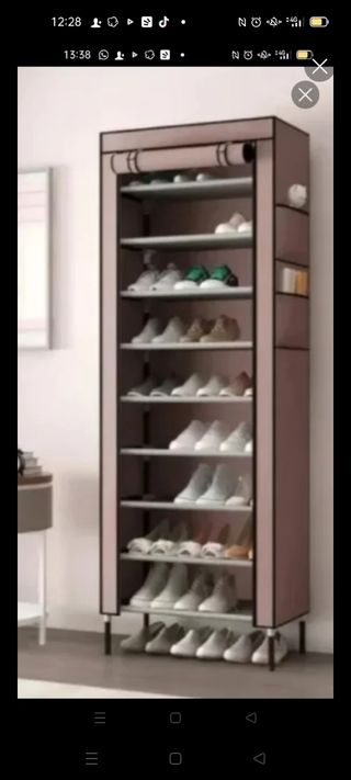 Scarpiera in tessuto beige/grigio