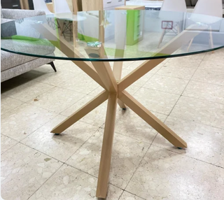 MESA REDONDA MODERNA VIDRIO Y MADERA. NUEVA