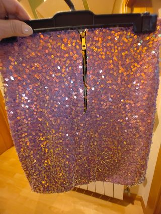 Falda de lentejuelas rosa y dorada