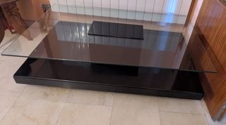 Mesa centro cristal y madera negra