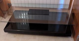 Mesa centro cristal y madera negra