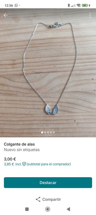 Colgante de alas plateado mujer