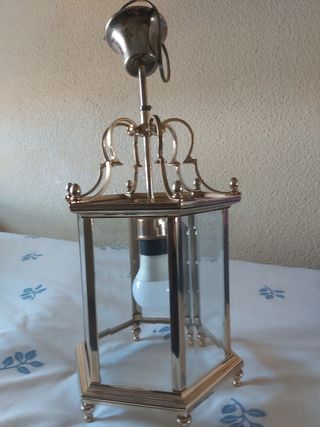 Lámpara de techo farol cristal y metal dorado