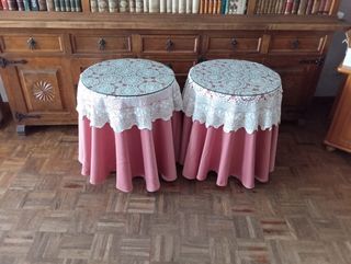 Mesa camilla ,auxiliar redonda con mantel y cajone