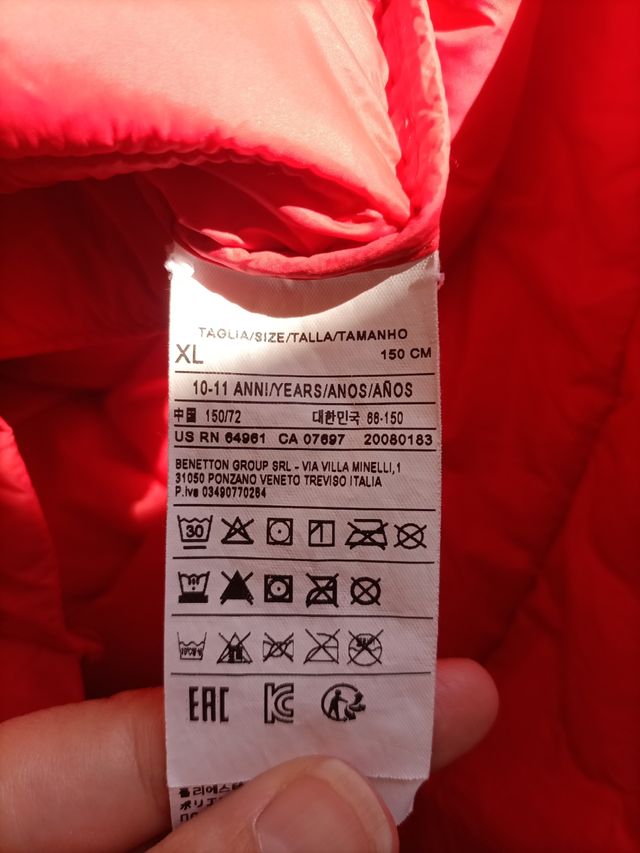 Abrigo acolchado rojo Benetton 10-11 años