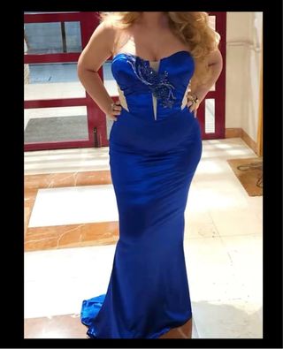 Vestido de fiesta azul estilo gitana