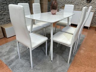 Mesa de comedor blanca 140cm + 6 sillas
