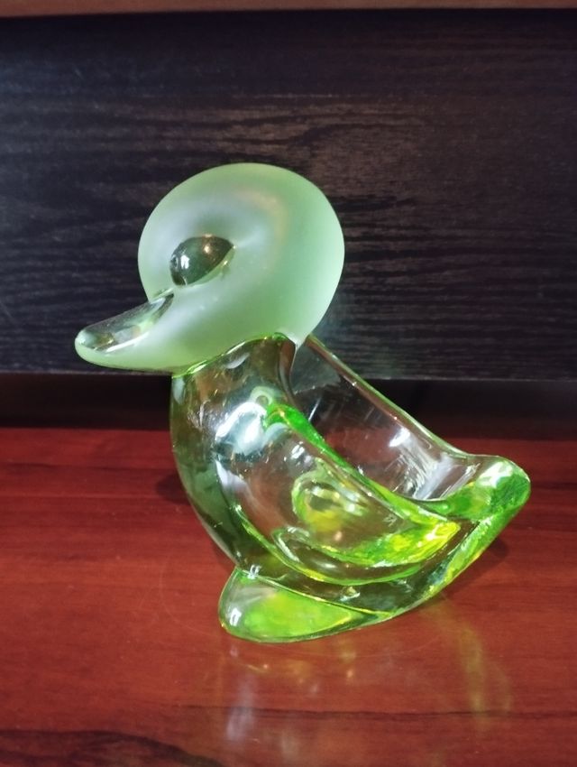 Figura cuenco Pato de cristal verde
