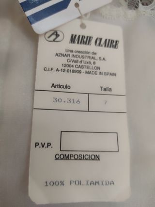 Camisón Marie Claire Blanco Encaje Nuevo