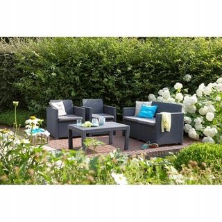 Conjunto Muebles Jardín Ratán Negro/Gris
