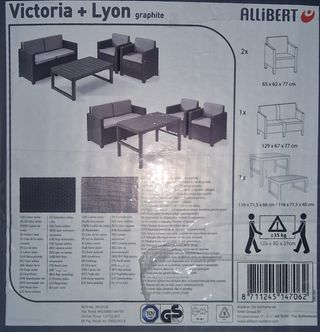 Conjunto Muebles Jardín Ratán Negro/Gris
