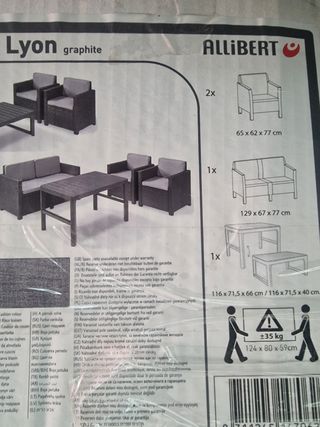 Conjunto Muebles Jardín Ratán Negro/Gris