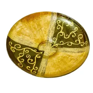 Centro tavola/fruttiera in vetro decorata a mano