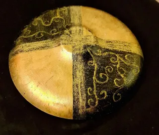 Centro tavola/fruttiera in vetro decorata a mano