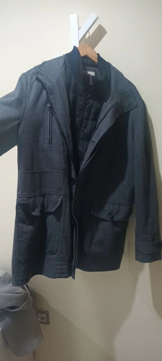 Abrigo de noche con chaleco interior gris