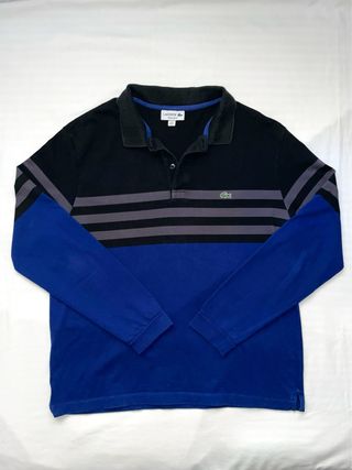 Jersey Cuello Polo Estilo Rugby Lacoste Azul Negro