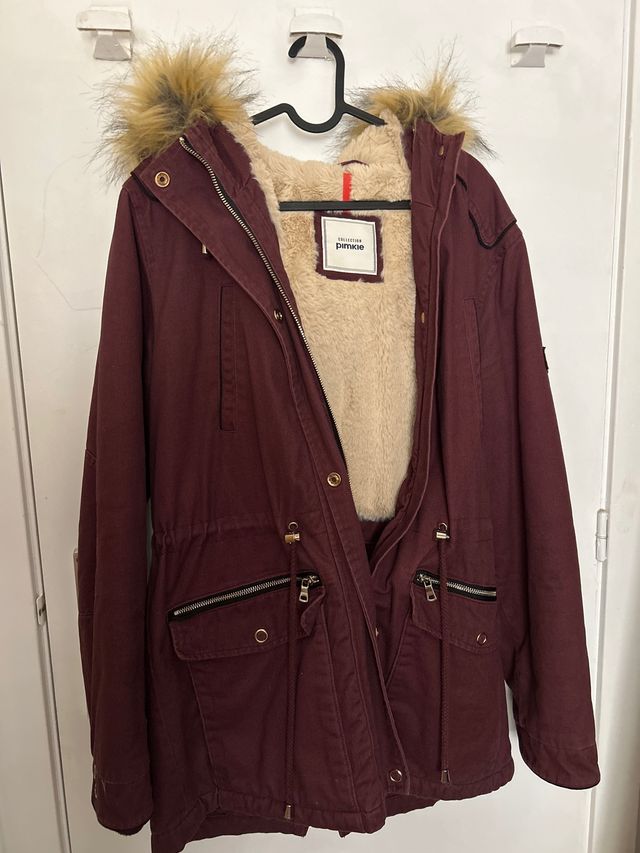 Pelo Sintético Pimkie Abrigo Marron Parka Pimkie Con Gorro Forrado