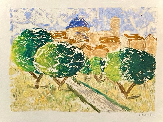 CUADRO ACUARELA PAISAJE MEDITERRÁNEO CON MARCO