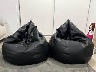 2 Pufs Saco XL Piel Sintética Negra