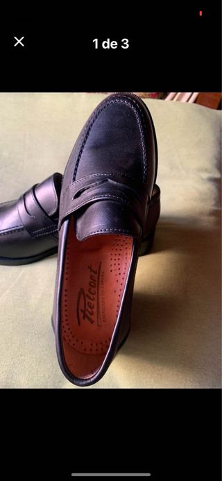 Mocasines niño negros Talla 37 m, piel suela cuero