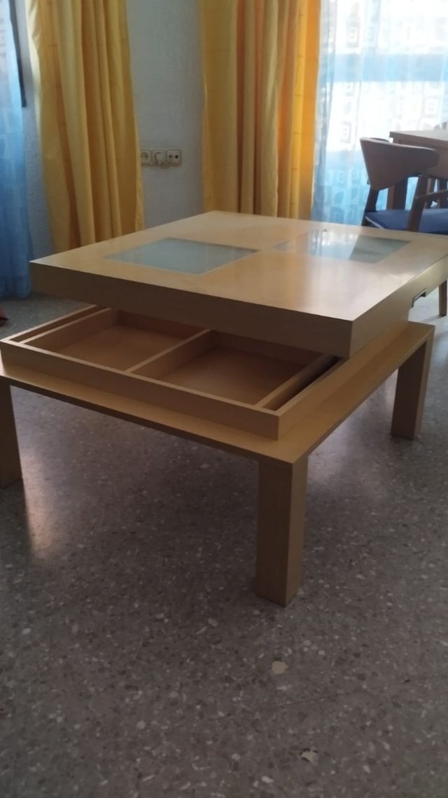 Mesa de centro de madera y cristal barata