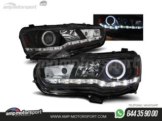 FAROS DELANTEROS OJOS DE ANGEL + LUZ DIURNA LED PARA MITSUBISHI LANCER