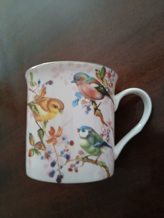 Taza de porcelana con pájaros