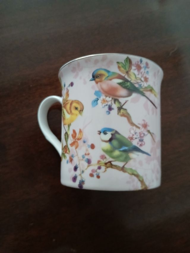 Taza de porcelana con pájaros