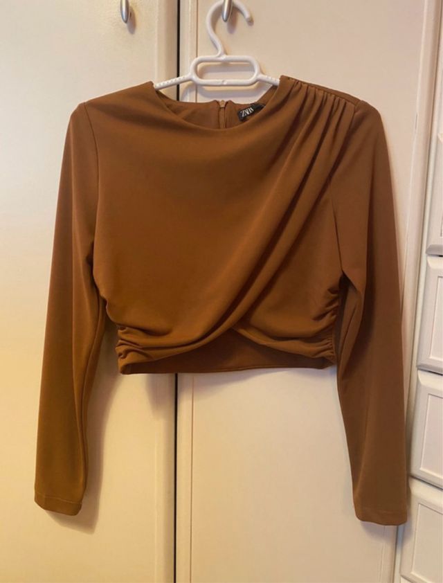 Top Zara Marrón Manga Larga