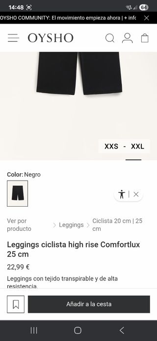 Mallas ciclista Oysho negras 25cm