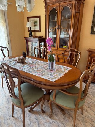 Vitrina comedor y mesa oval con 6 sillas