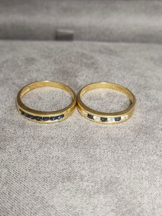 Conjunto 2 Anillos Oro 18K Zafiros y Diamantes