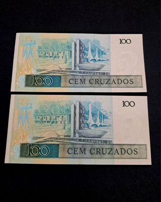 Banconote Brasile 100 Cruzados 2pz Ser Consecutiva