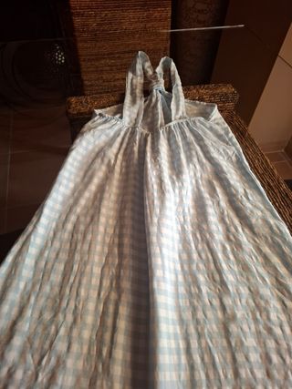 Vestido largo a cuadros azul y blanco
