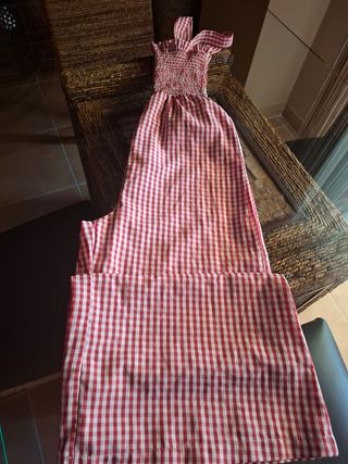 Mono largo tirantes cuadros rojo y blanco