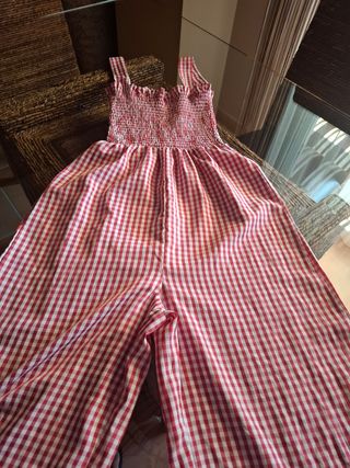 Mono largo tirantes cuadros rojo y blanco