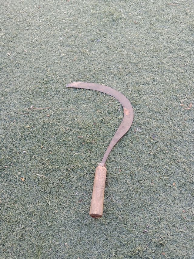 Azada antigua de metal y madera