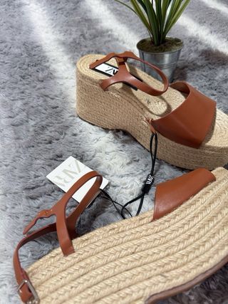 Sandalias Zara Plataforma Esparto Talla 37