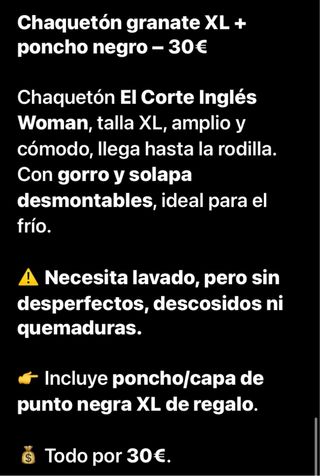 Chaquetón Granate El Corte Inglés Talla XXL /XL