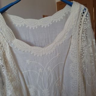 Blusa Ibicenca Encaje Manga Mariposa